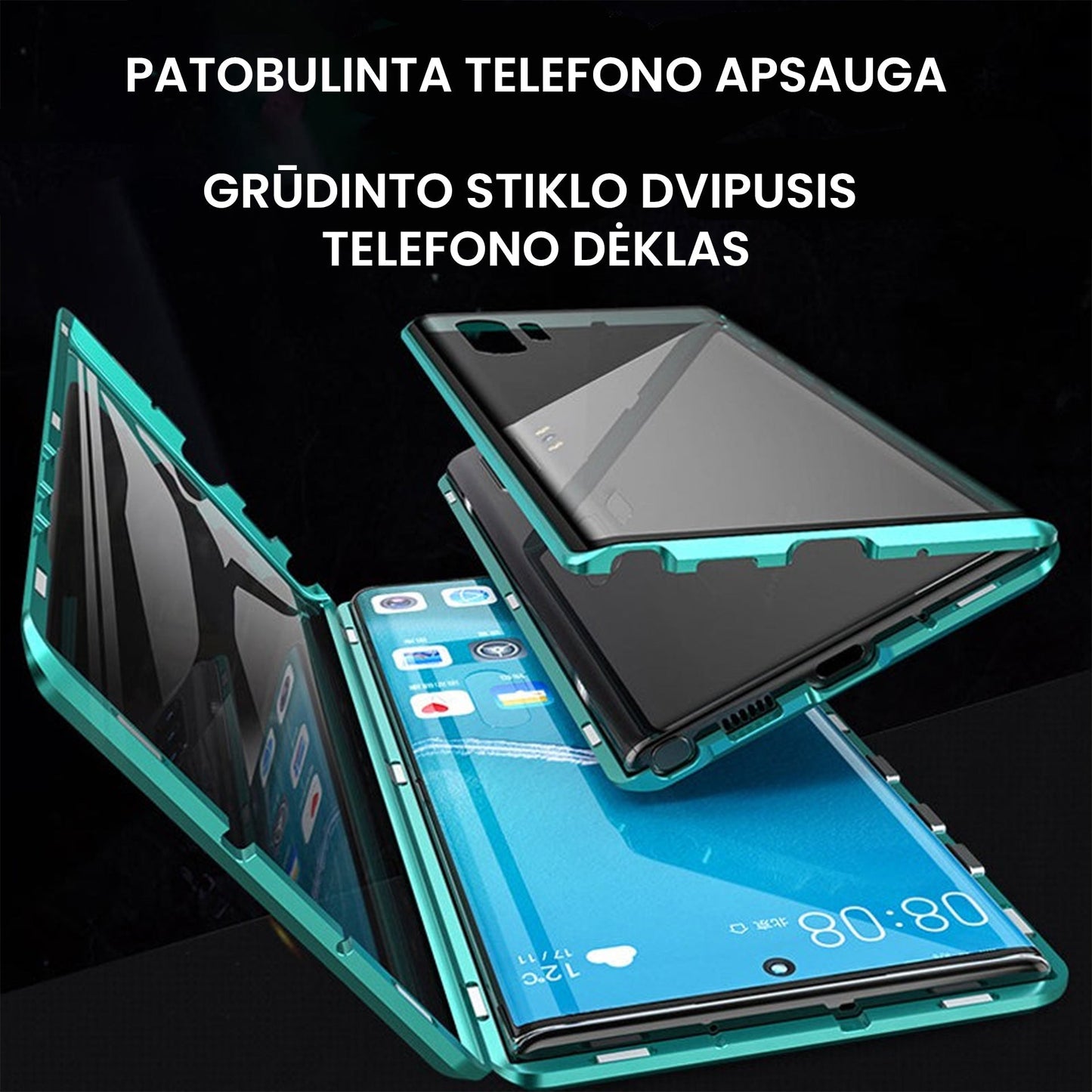 Rūdīta stikla divpusējs tālruņa vāciņš (Samsung modeļiem)