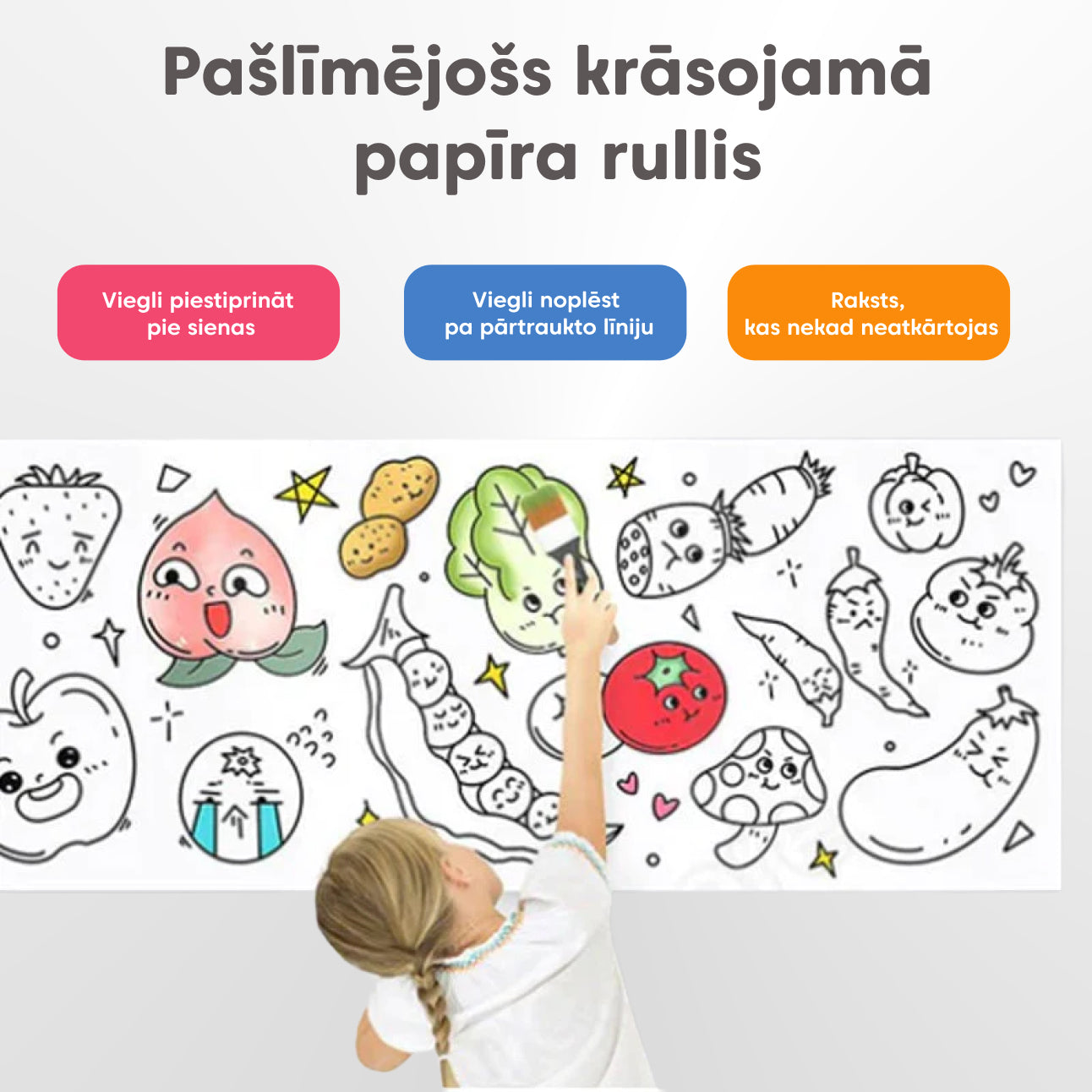 Pašlīmējošs krāsojamā papīra rullis (3m.)